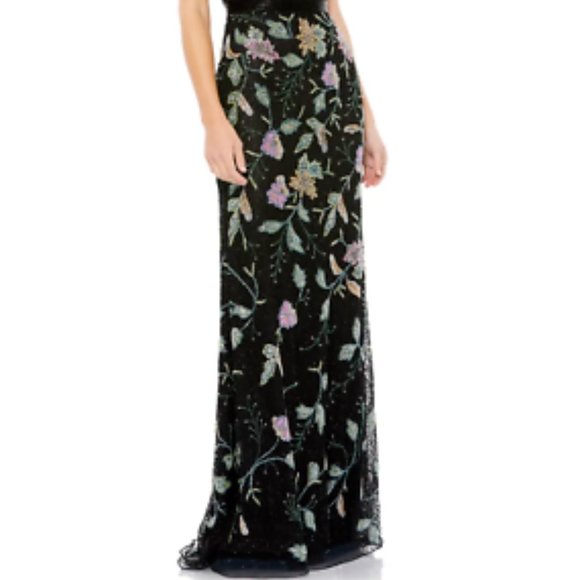 MAC DUGGAL FLORAL BAEDED TULLE COLUMN GOWN BLACK MULti GOWN sz 14 - Picture 5 of 6